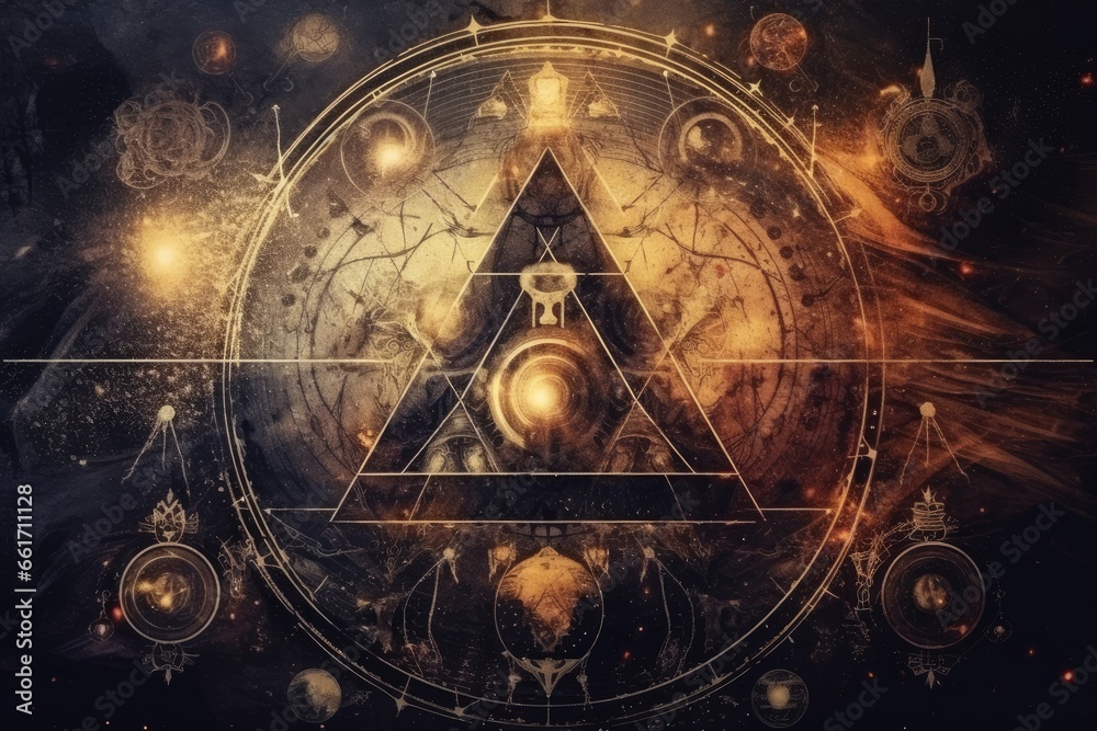 Abstract background with elements of alchemy and occultism  - obrazy, fototapety, plakaty 