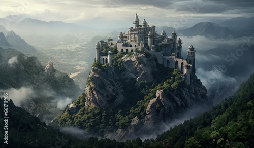 A charming gothic castle fortress sits at the top