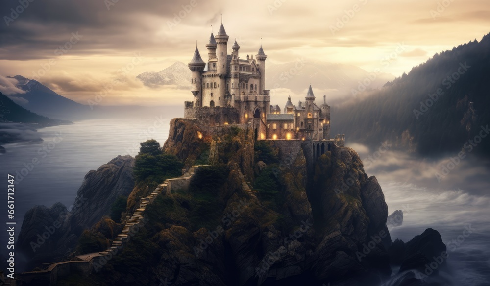 The castle is located on a rocky cliff