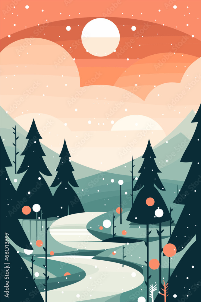 Christmas flat vector art illustration for greeting cards background