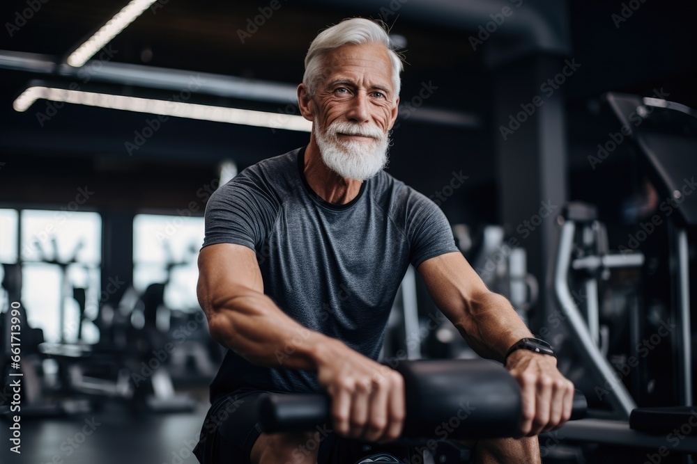 Senior fit man exercise at gym for good healthy in fitness, Lifestyle and sport exercise concept.