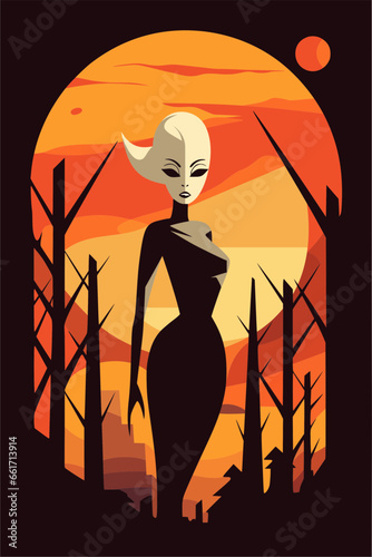 Halloween flat art vector illustration greeting card background 