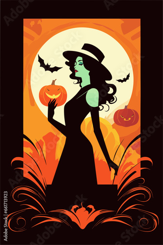 Halloween flat art vector illustration greeting card background 