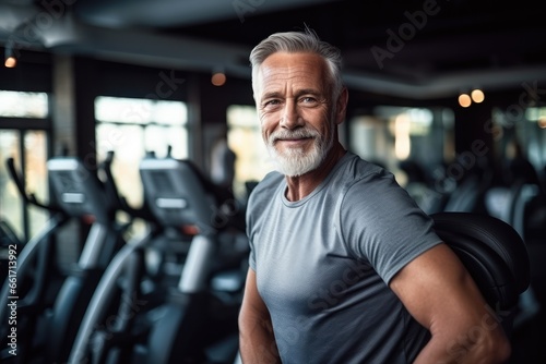 Senior fit man exercise at gym for good healthy in fitness, Lifestyle and sport exercise concept.