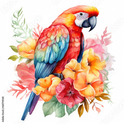 Parrot flower and fruit Illustration, Generative Ai © Creative Artist