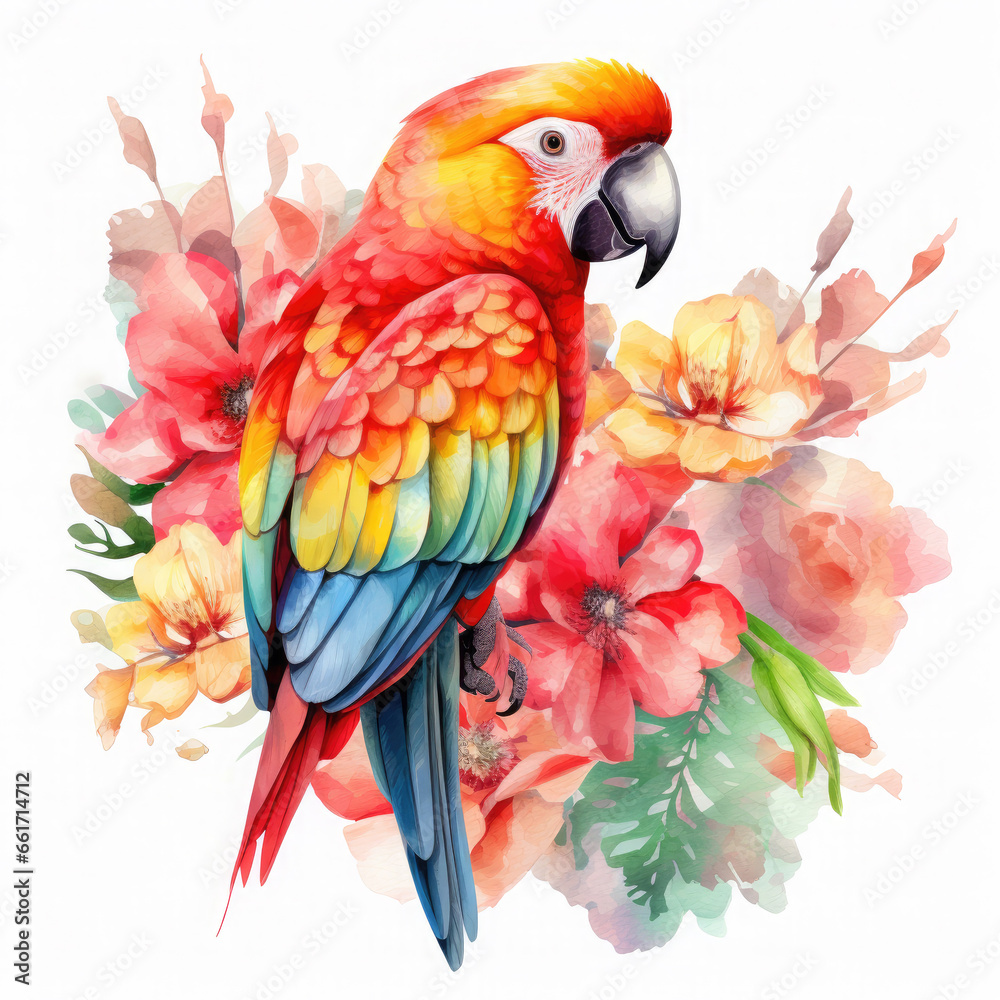 Fototapeta premium Parrot flower and fruit Illustration, Generative Ai