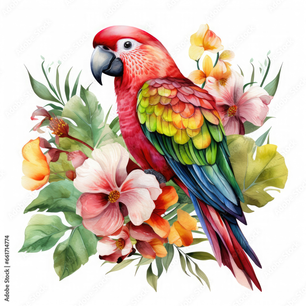 Fototapeta premium Parrot flower and fruit Illustration, Generative Ai