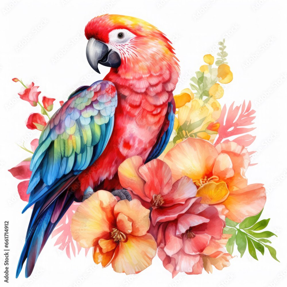 Fototapeta premium Parrot flower and fruit Illustration, Generative Ai