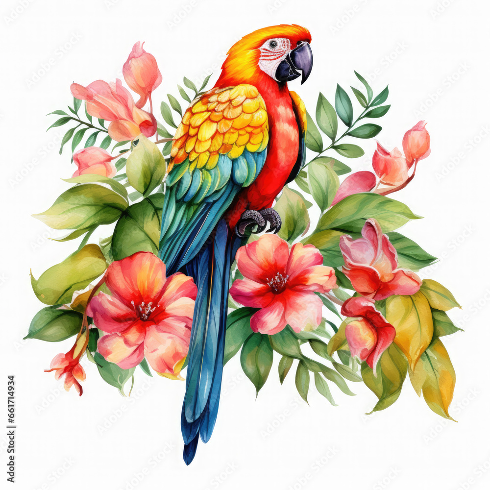 Fototapeta premium Parrot flower and fruit Illustration, Generative Ai
