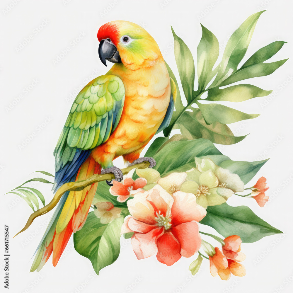 Fototapeta premium Parrot flower and fruit Illustration, Generative Ai