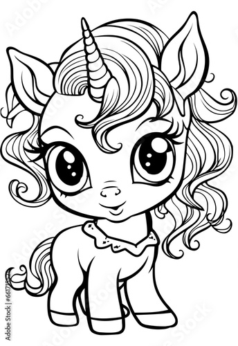 Adorable unicorns cute coloring book illustration for kids