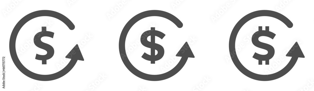 Dollar rate increase vector icons. Cost increase vector signs set Dollar rate increase vector icons. Cost increase vector signs set
