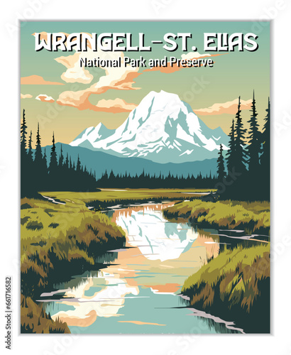 Vector Art of Wrangell-St. Elias National Park and Preserve National Park. Template of Illustration Graphic Modern Poster for art prints or banner design