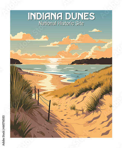 Vector Art of Indiana Dunes National Park. Template of Illustration Graphic Modern Poster for art prints or banner design