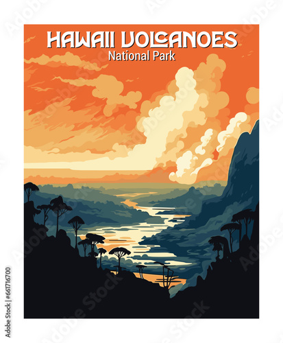 Vector Art of Hawaii Volcanoes National Park. Template of Illustration Graphic Modern Poster for art prints or banner design