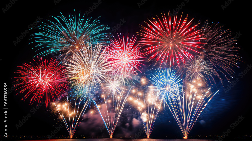 Gorgeous fireworks bloom in the sky, a large-scale festival fireworks show Gorgeous fireworks bloom in the sky, a large-scale festival fireworks show