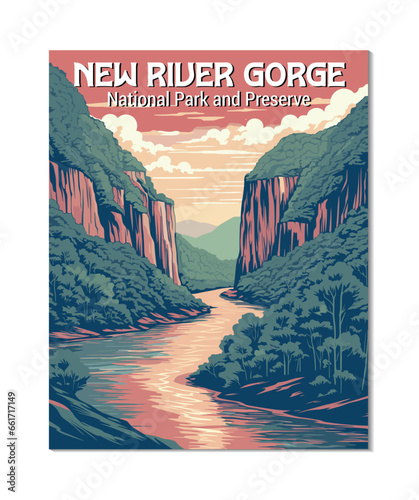Vector Art of New River Gorge National Park and Preserve National Park. Template of Illustration Graphic Modern Poster for art prints or banner design