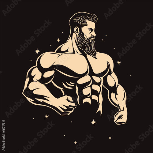 Muscular man, stylish illustration of muscle strength, healthy figure, sports figure