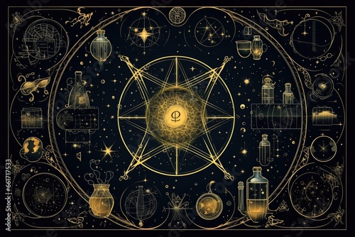 Abstract background with elements of alchemy and occultism  photo