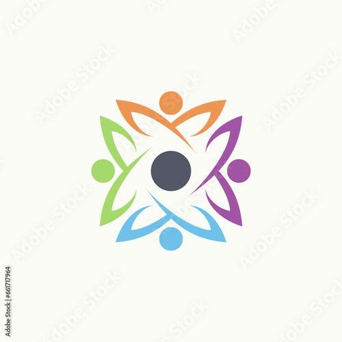 Logo design graphic concept creative abstract premium vector stock 4 human body silhouette like lotus on rectangular. Related to active community care
