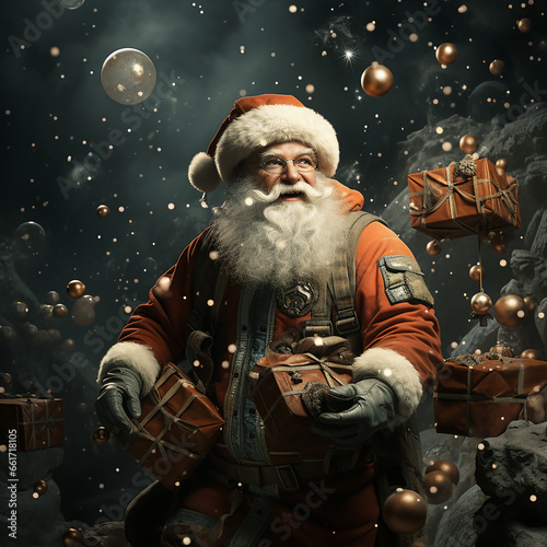 Santa Claus prepares gifts to give to little children on Christmas Day.