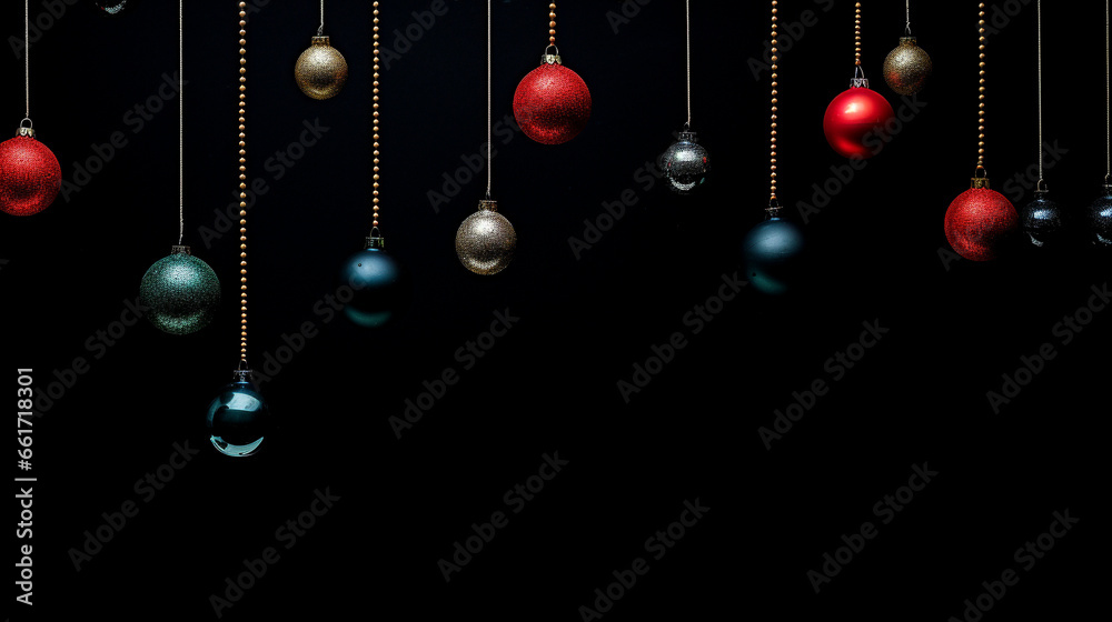 Obraz premium Dazzling Festivity: Ornaments Gleam in Darkness, Generative AI
