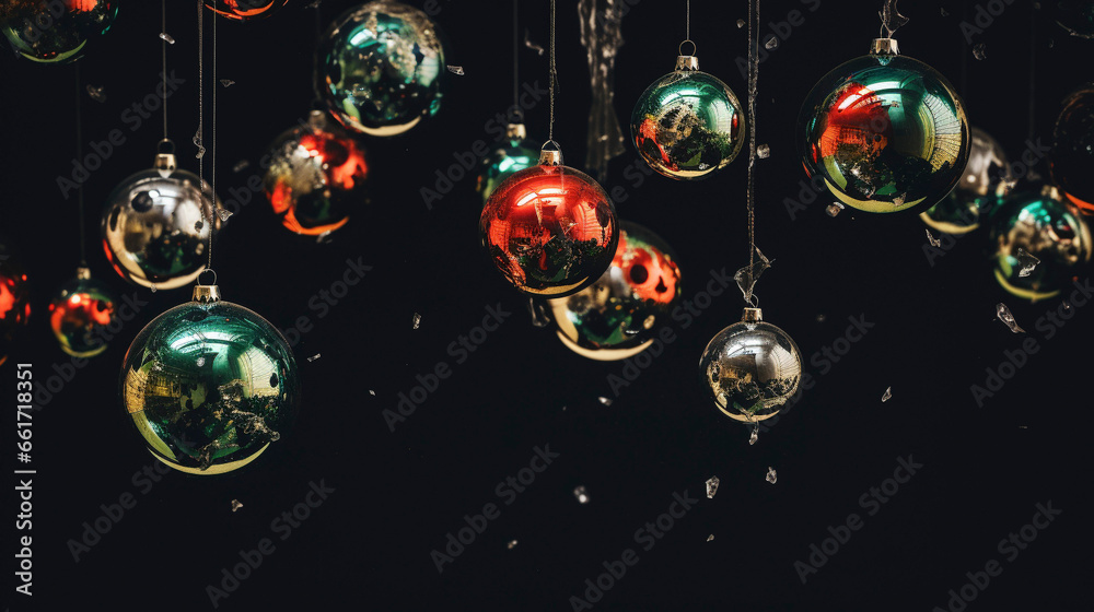 Stunning Festive Beauty: Ornaments on Dark Canvas, Generative AI