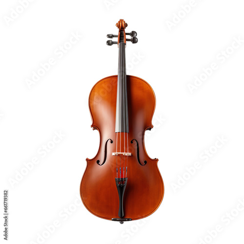 front view of cello musical instrument isolated on a white transparent background photo