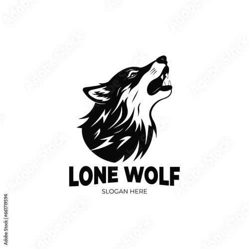 Howling wolf head vector illustration. Wolf head badge emblem logo icon
