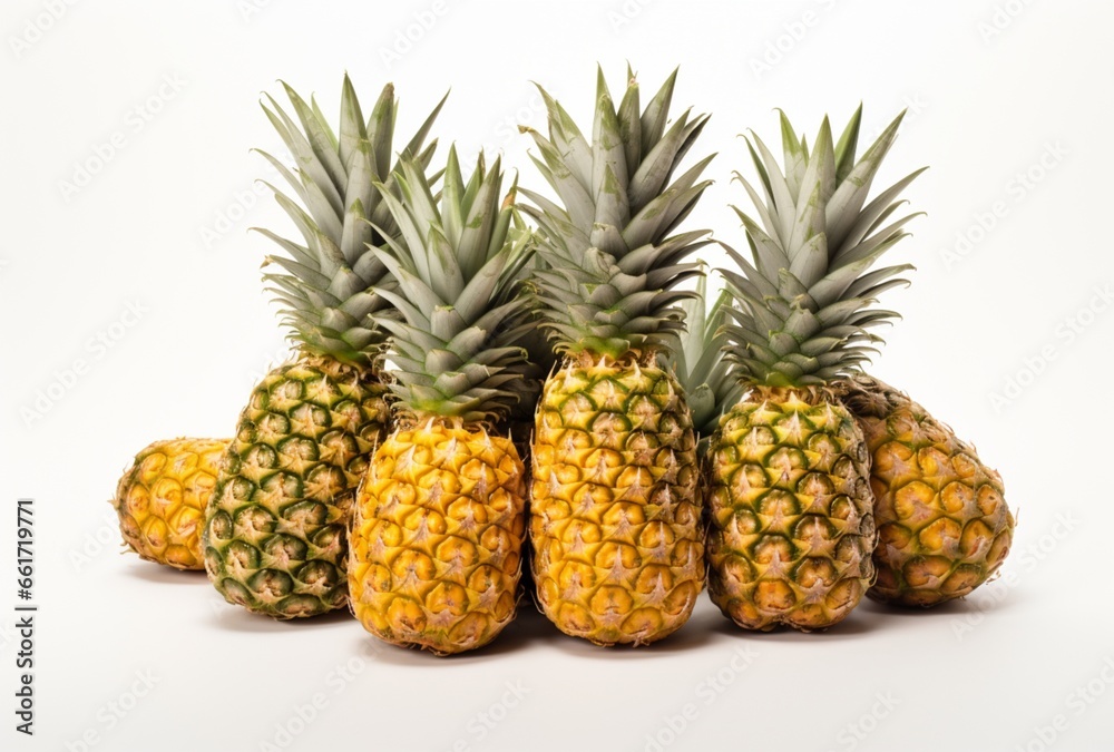 Bunch of pineapples isolated on white background. AI Generated Images Bunch of pineapples isolated on white background. AI Generated Images