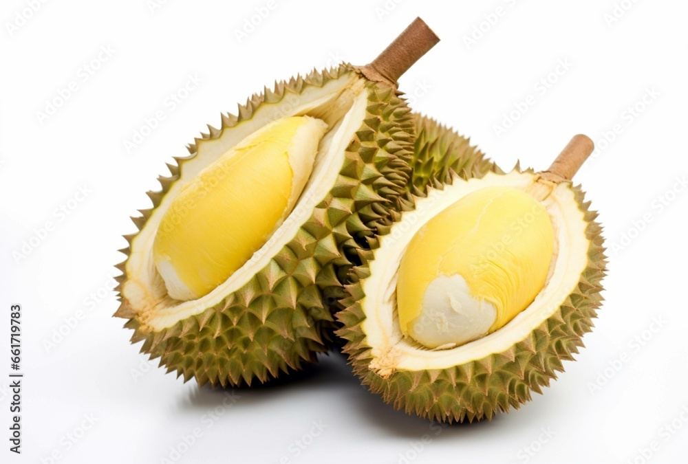Fototapeta premium A bunch of durian isolated on a white background. AI Generated Images