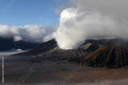 smoke from the volcano, bromo mountain photo