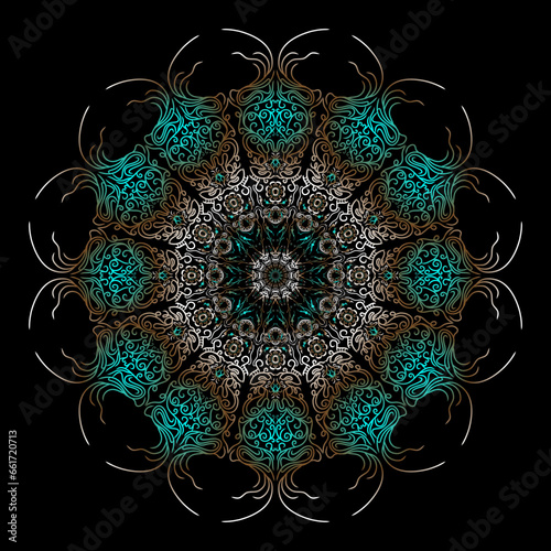 beautiful mandala embroidery pattern on black background
