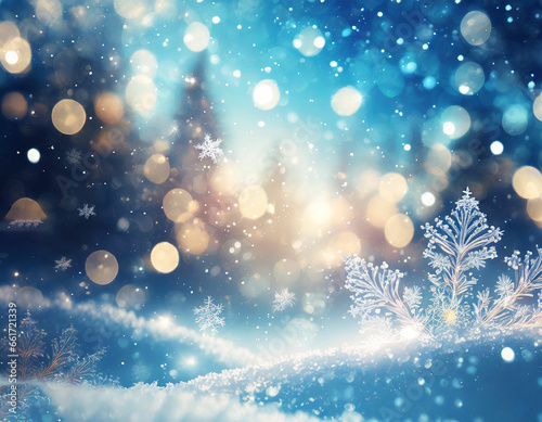 Glowing Winter Magic Abstract Scene with Snowflakes