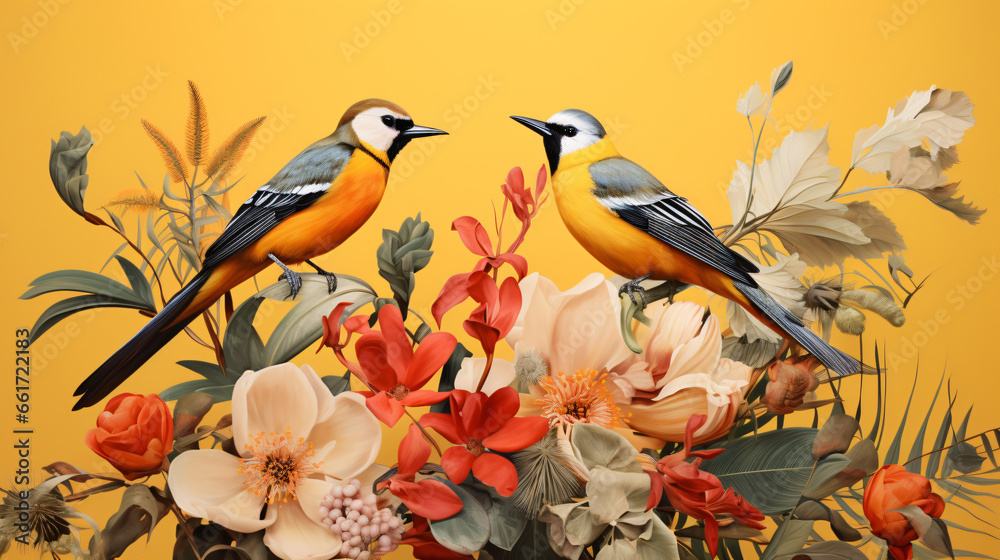 Two birds sitting on a branch