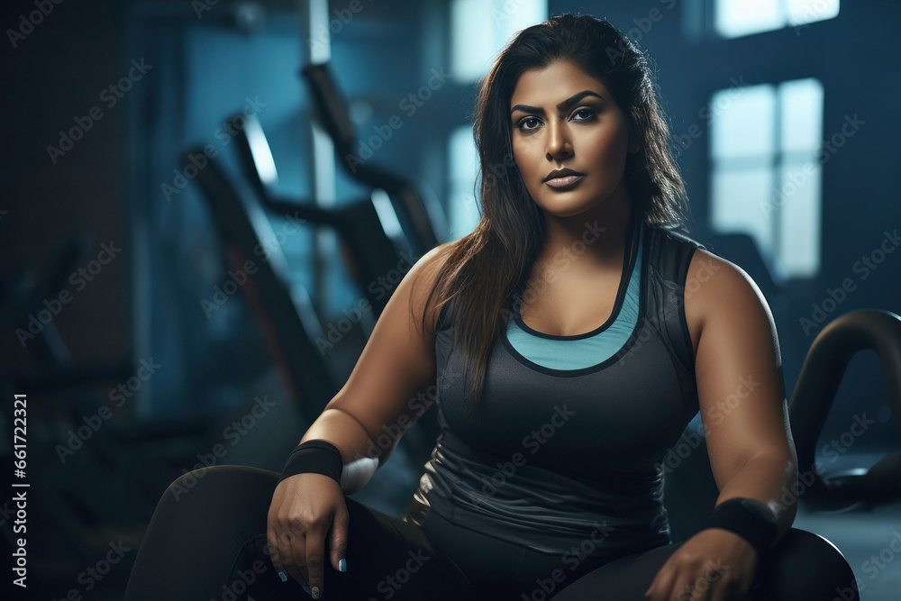 Overweight or fat woman doing workout at gym Overweight or fat woman doing workout at gym