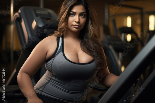 Overweight or fat woman doing workout at gym © Niks Ads