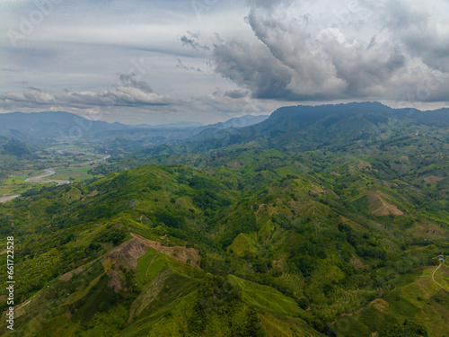 Tropical landscape of mountain valley and green hills. Mindanao  Philippines.