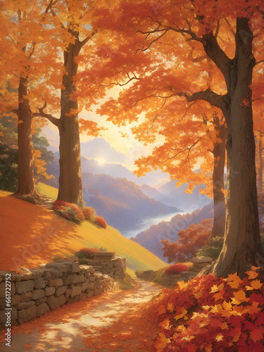 an image of a path in the fall with colorful trees