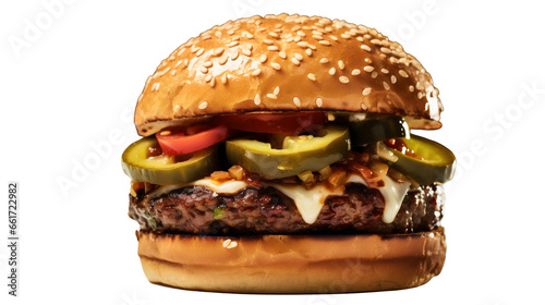 Spicy Jalapeño Burger en gros plan, sans background en transparence