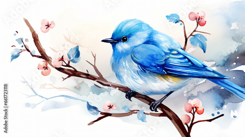 Winter blue bird on a branch © Cedar