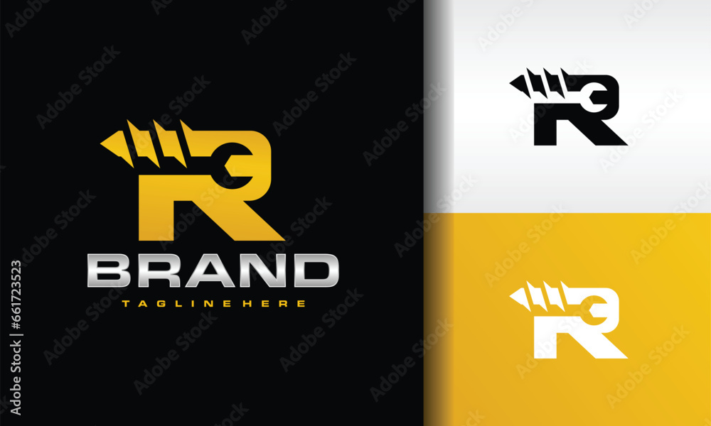 letter R wrench drill bit logo letter R wrench drill bit logo