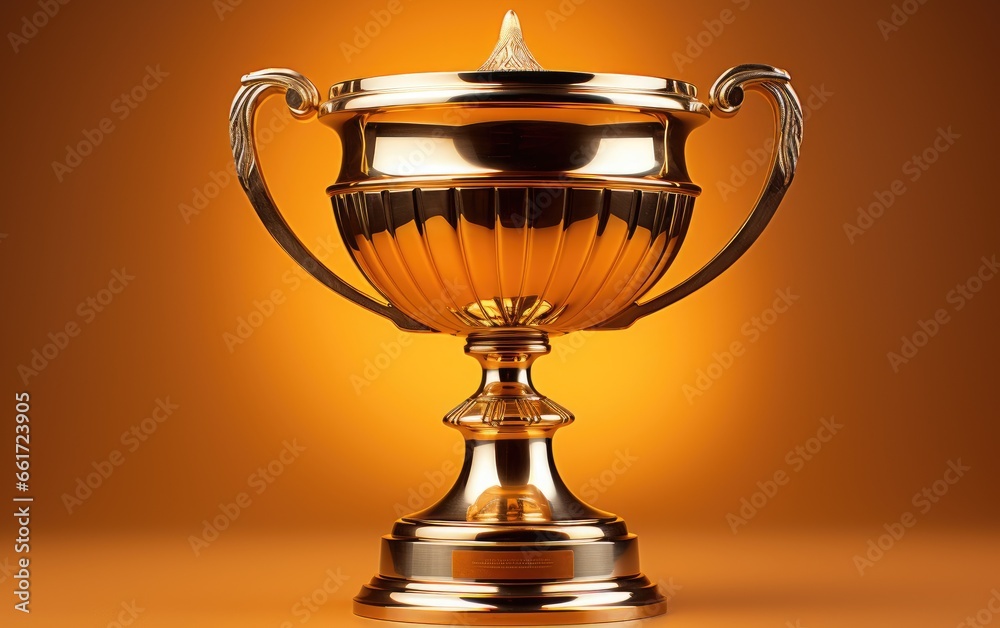 Winner or champion golden trophy cup on gold background Winner or champion golden trophy cup on gold background