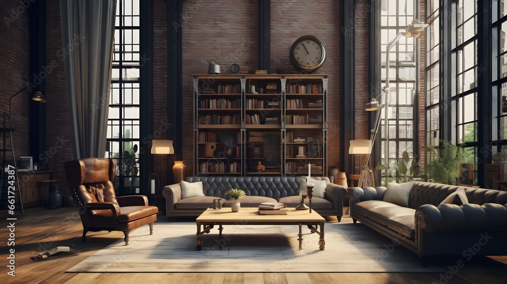 loft and vintage interior of living room