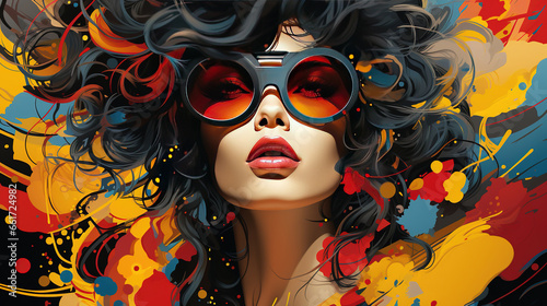 Beautiful Retro Old Fashioned Young Girl With Big Goggles Colorful Portrait Oil Painting Background