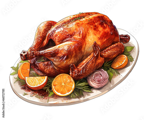 grilled turkey on a plate with vegetables and fruit AI Generated png transparent