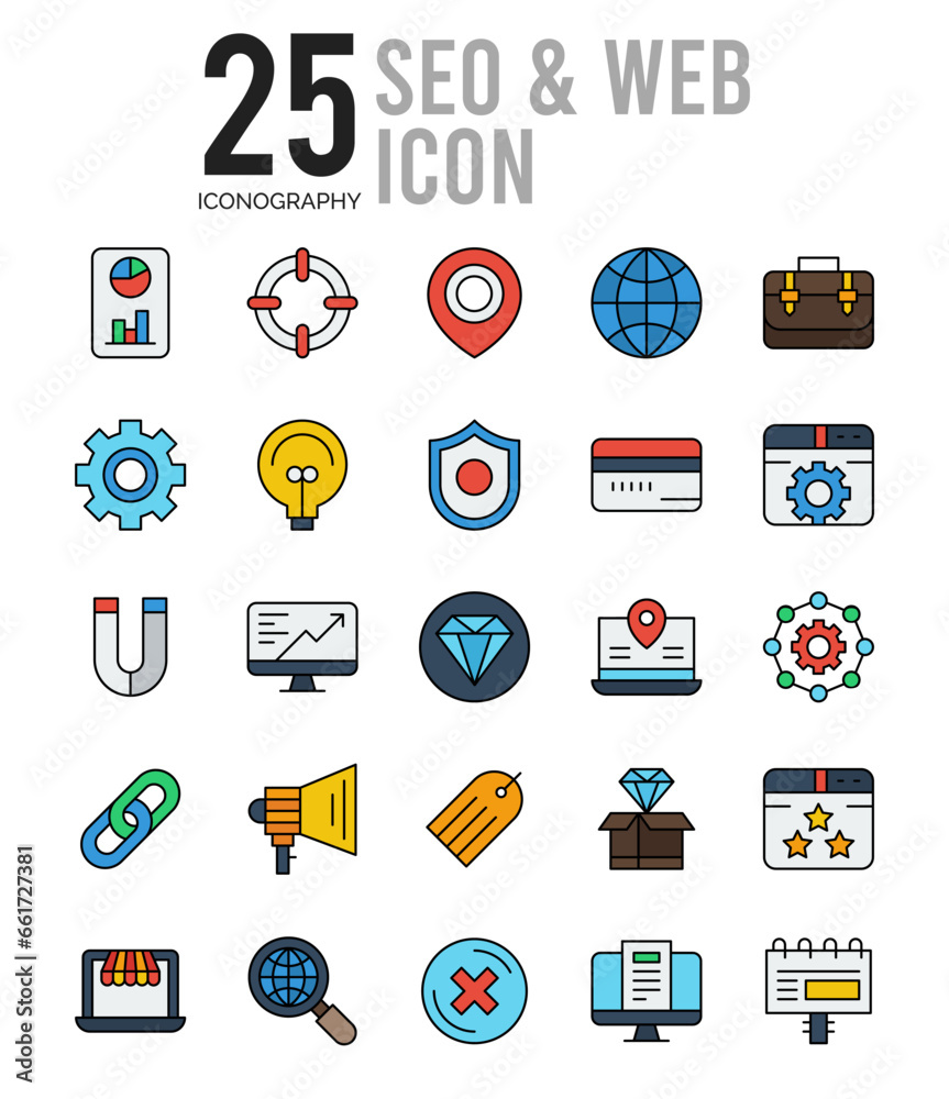 25 SEO & WEB Lineal Color icon pack. vector illustration.