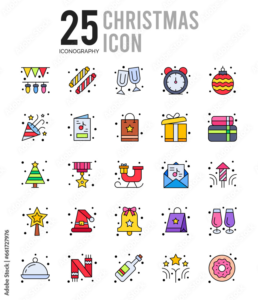 25 Christmas Lineal Color icon pack. vector illustration.