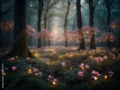 Trees with luminous flowers that light up the forest © Meeza