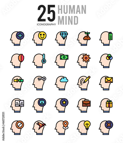 25 Human Mind Lineal Color icon pack. vector illustration.